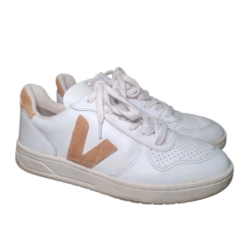 Veja White and Tan Sneakers